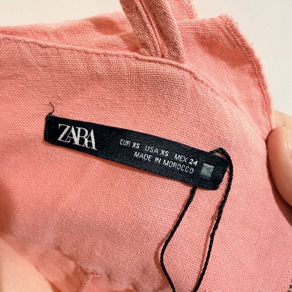 Zara Chic Coral Pink Linen Blend Mini Dress Size XS FF4612 - Picture 4 of 4